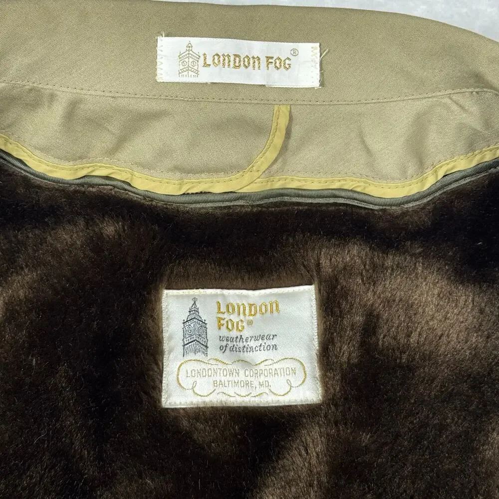 VTG London Fog Men's 40Reg Harrington‎ Jacket Removable Faux Fur Lining Tan 70's